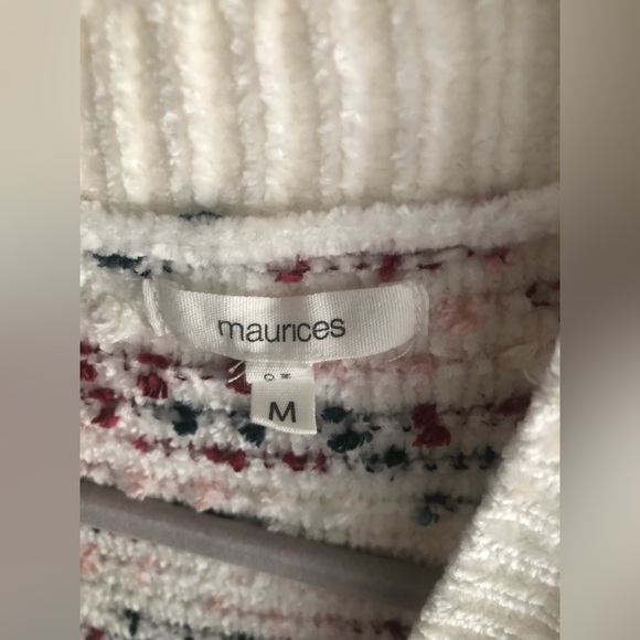 Maurices Striped Cream Red Blue and Pink Fuzzy Cardigan Sweater Size Medium - Picture 3 of 4